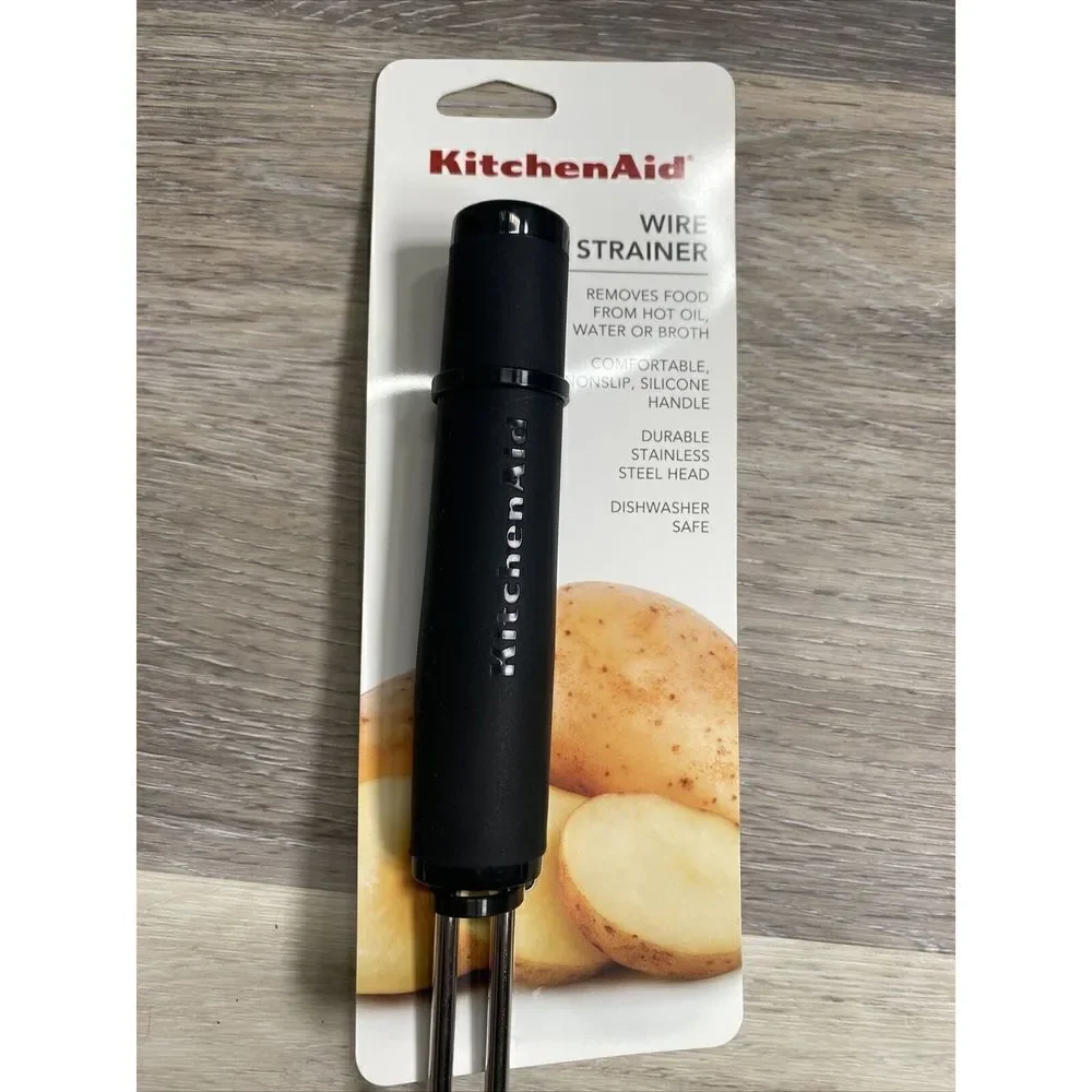 New KitchenAid Asian Strainer Wire Basket- Black colors Soft Grip